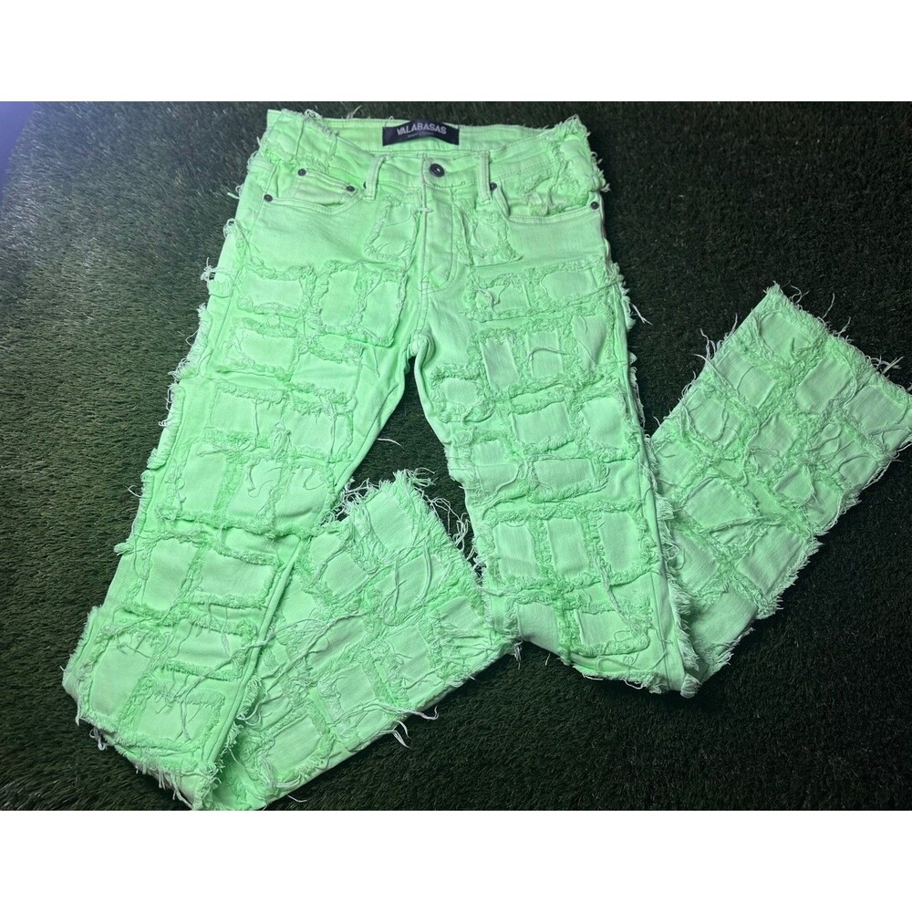 Valabasas Lime Green Stacked Distressed Jeans Pants Size 30 Streetwear